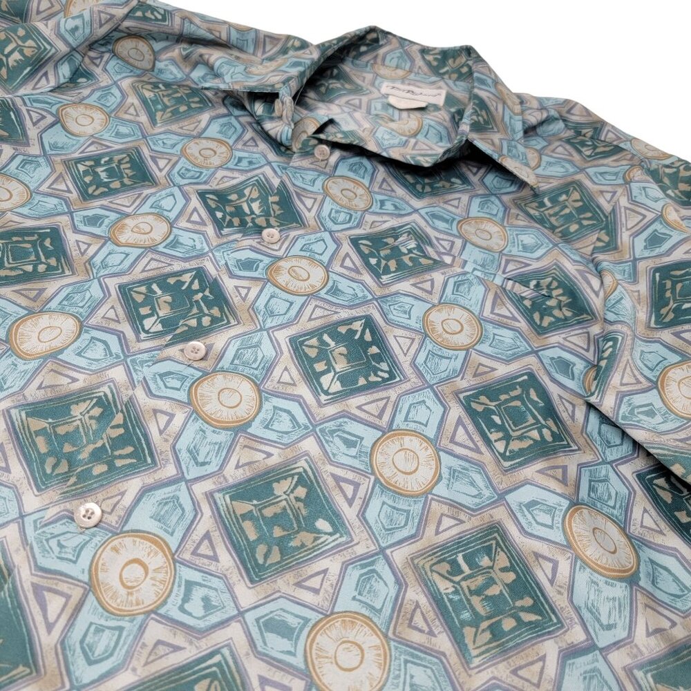 Tori Richard Button Up Dress Shirt Size Large Men's‎ Short Sleeve Polyester Blue